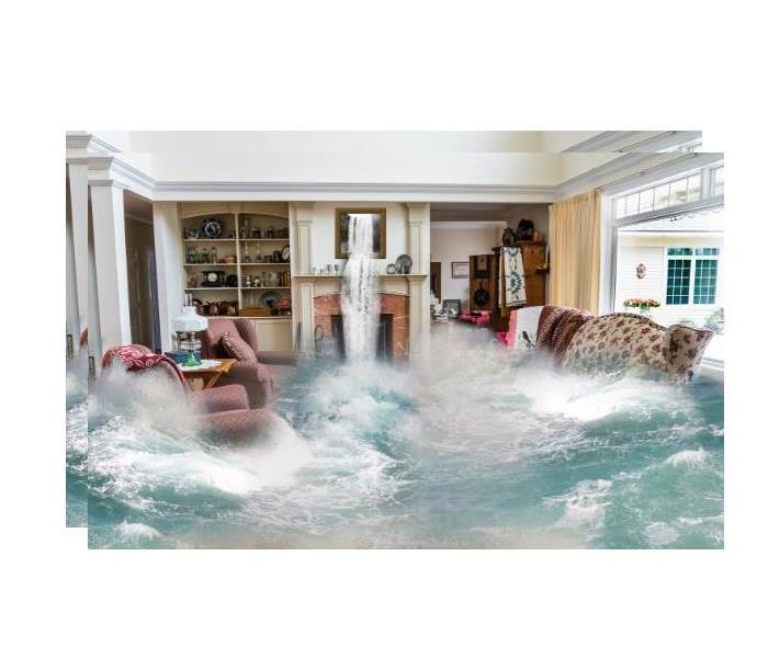 living room being flooded by water